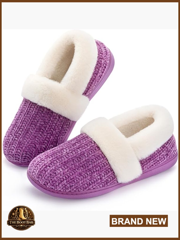 Cozy Chenille Slippers With Faux Fur Collar Sherpa Lining Memory Foam Non-Slip
